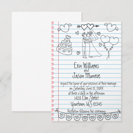Notitieboek Doodle Huwelijksuitnodiging Kaart (Voorkant / Achterkant)
