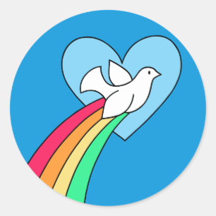 Notitieboek Doodles Vrede & Liefde Regenboog Duif Ronde Sticker