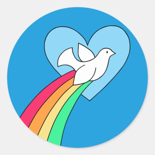 Notitieboek Doodles Vrede & Liefde Regenboog Duif  Ronde Sticker (Voorkant)