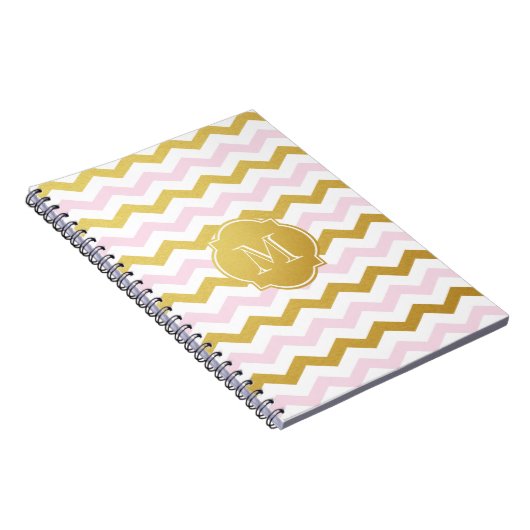 Notitieboek gouden en roze Chevron Pattern Monogra (Rechterzijde)