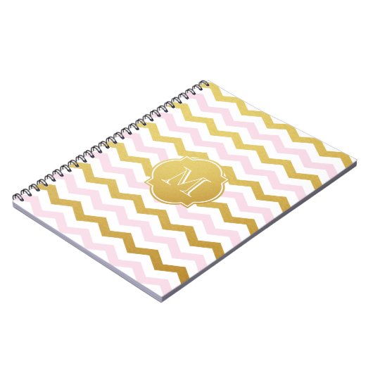 Notitieboek gouden en roze Chevron Pattern Monogra (Linkerzijde)