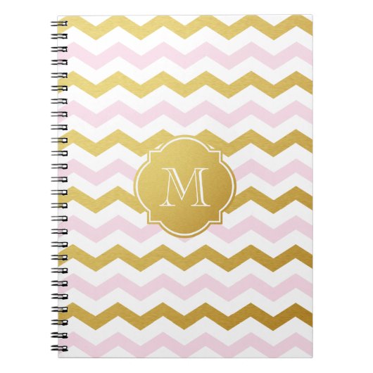 Notitieboek gouden en roze Chevron Pattern Monogra (Voorkant)