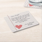 Notitieboek handgeschreven liefdesbrief of -berich kartonnen onderzetters (Schuin)