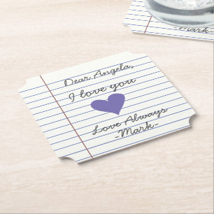 Notitieboek handgeschreven liefdesbrief of bericht kartonnen onderzetters