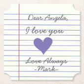 Notitieboek handgeschreven liefdesbrief of bericht kartonnen onderzetters (Voorkant)