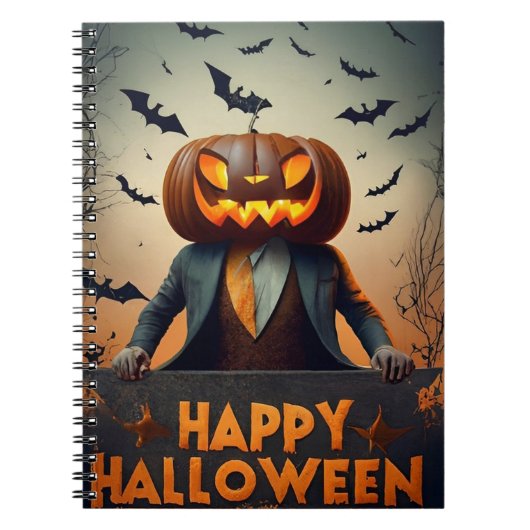 Notitieboek happy Halloween pompoenen (Voorkant)