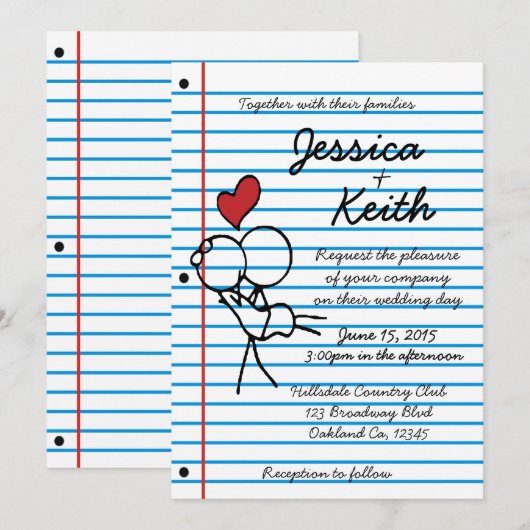 Notitieboek huwelijksuitnodiging - Uitnodigen Kaart (Voorkant / Achterkant)