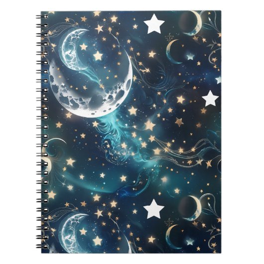 Notitieboek – Luxe Icy Blue Hemelse Maanfasen (Voorkant)