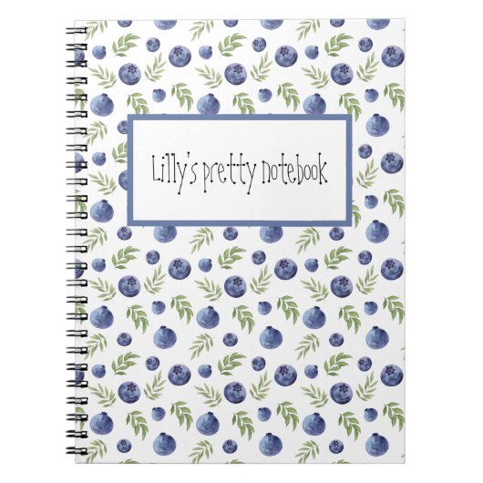 Notitieboek met bosbessen en aangepaste tekstnaam (Voorkant)