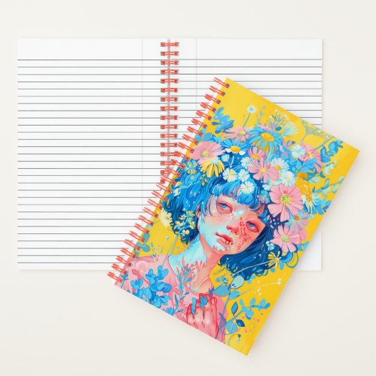 notitieboek met een meisje met een krans van blauw (Binnen)