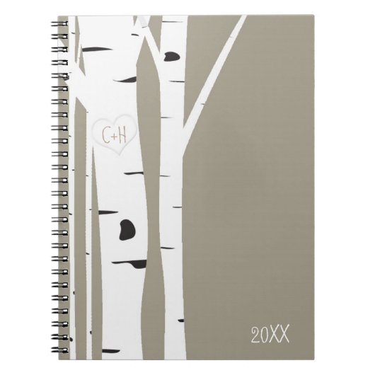Notitieboek met gegraveerd hart van ruwe berk (Voorkant)