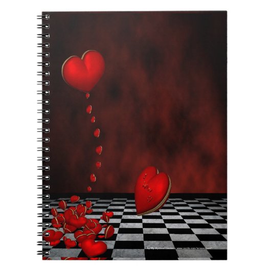 Notitieboek met rode drijvende harten (Voorkant)