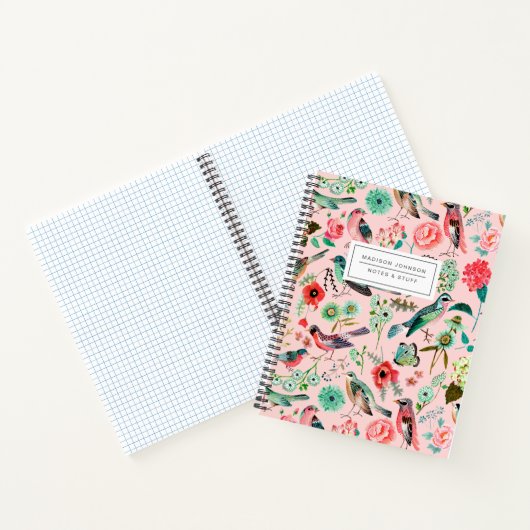 Notitieboek met vogel- en bloemroze all-overdruk (Binnen)