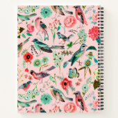 Notitieboek met vogel- en bloemroze all-overdruk (Achterkant)