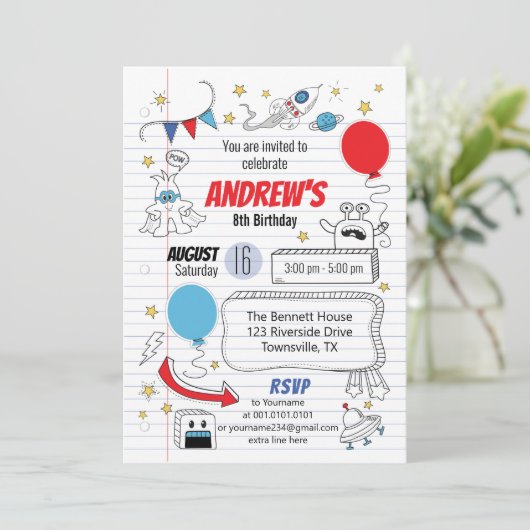 Notitieboek op papier - uitnodiging op feestdag (Staand voorkant)