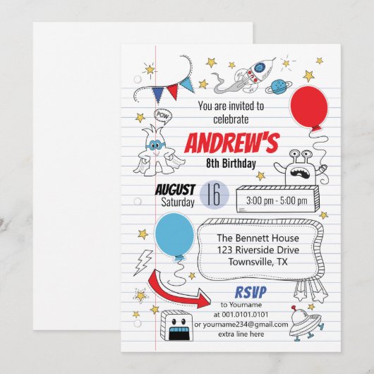 Notitieboek op papier - uitnodiging op feestdag (Voorkant / Achterkant)