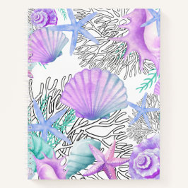 Notitieboek Paarse roze Blauwgroen en witte schelp