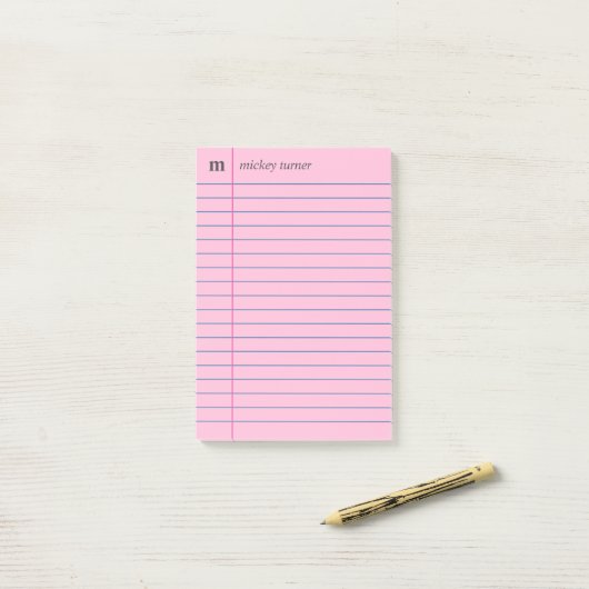 Notitieboek Papier Roze Voeg Jouw naam en Initiaal Post-it® Notes (Op bureau)
