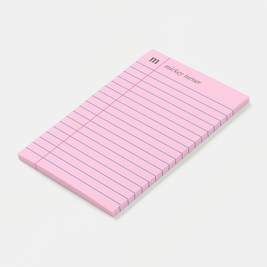 Notitieboek Papier Roze Voeg Jouw naam en Initiaal Post-it® Notes (Schuin)