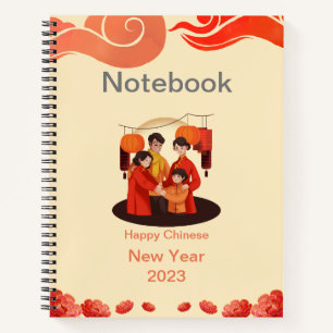 Notitieboek rood en beige Happy Chinees nieuwjaar