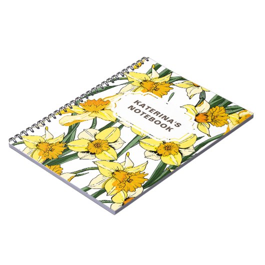 NOTITIEBOEK Spring Daffodil Design & Custom Name (Linkerzijde)