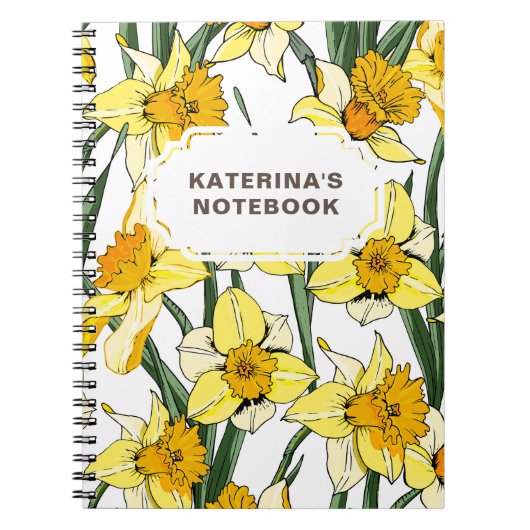 NOTITIEBOEK Spring Daffodil Design & Custom Name (Voorkant)
