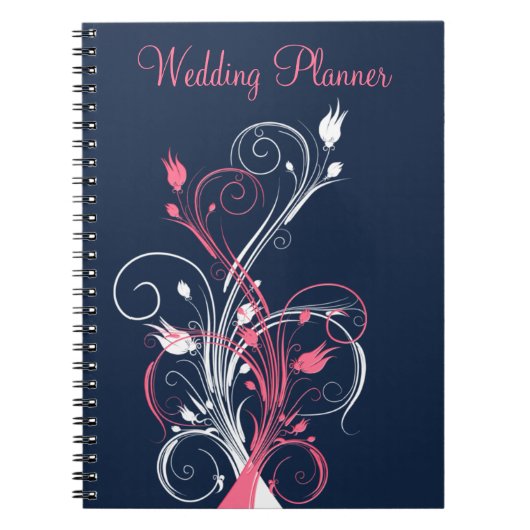 Notitieboek van de marineroze witte Floral Wedding (Voorkant)