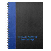 Notitieboek van leder uit zwart en blauw kunstvet (Voorkant)