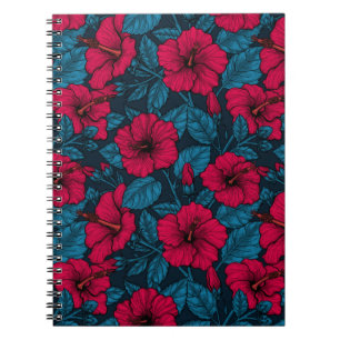 Notitieboek van rode hibiscus bloemen