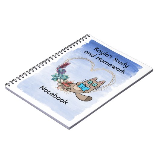 Notitieboek voor studie en thuiswerk, met kat en b (Linkerzijde)