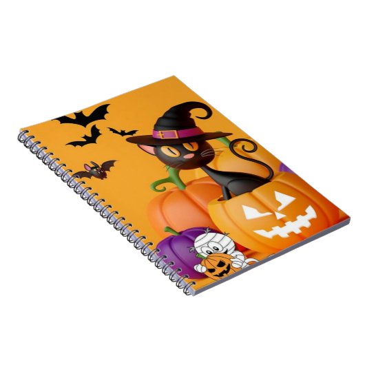 Notitieboek, zwart, poes en pompoen notitieboek (Rechterzijde)