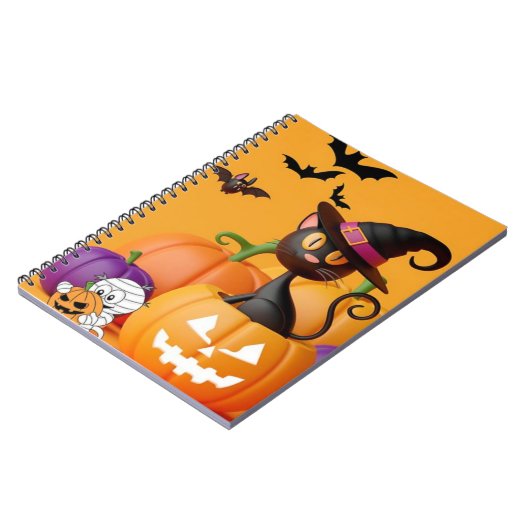 Notitieboek, zwart, poes en pompoen notitieboek (Linkerzijde)