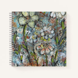 Notitieboekje met mixed media bloemschilderkunst  notitieboek