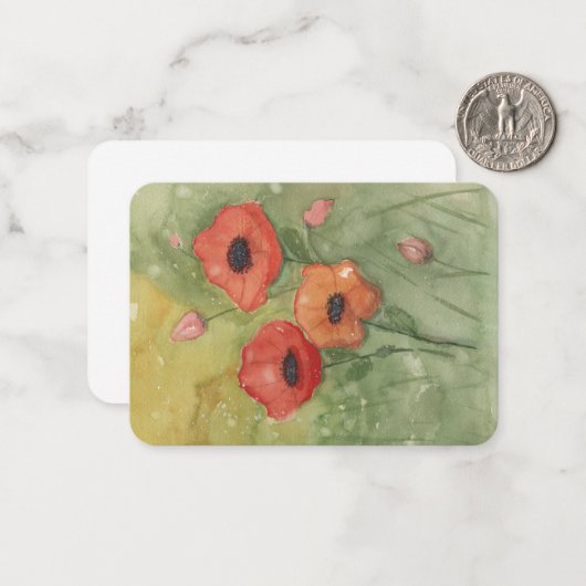 Notitiekaart met handgeschilderde papaver bloemen notitiekaartje (Voorkant / Achterkant in situ)