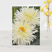 Notitiekaart met twee witte dahlia's (Gele Bloem)