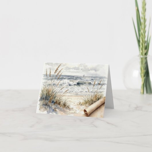 Notitiekaart Oceaanstrand met Omgekrulde Papierran (Voorkant)