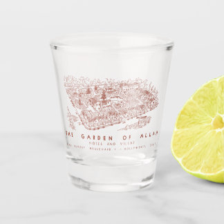 Notitiekaart van de tuin van Allah Hotel, Hollywoo Shot Glas