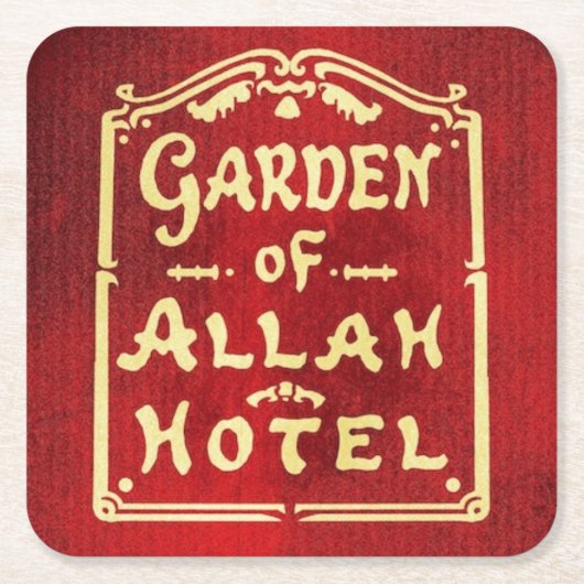 Notitiekaart van de tuin van het Allah Hotel onder Kartonnen Onderzetters (Voorkant)