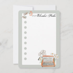 Notitiekaart voor schrijfmachines en bloemen notitiekaartje