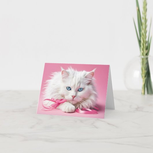 Notitiekaart Witte Kat Met Lint (Voorkant)