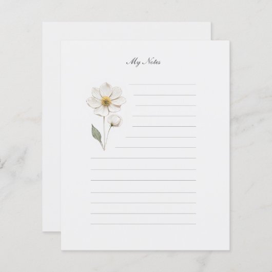 Notitiepapier met geperste bloemen en lijntjes (Voorkant / Achterkant)