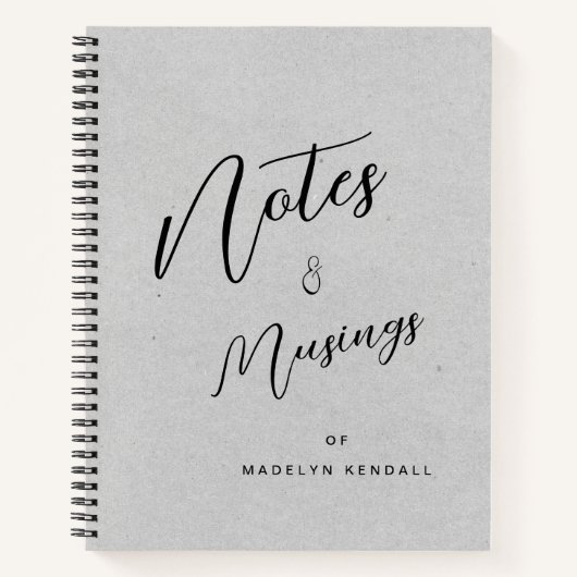 Notities & Musings Modern Script Monogram Grijs Notitieboek (Voorkant)