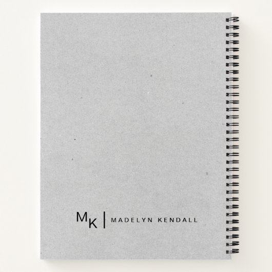 Notities & Musings Modern Script Monogram Grijs Notitieboek (Achterkant)