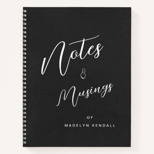 Notities & Musings Modern Script Monogram Zwart Notitieboek (Voorkant)