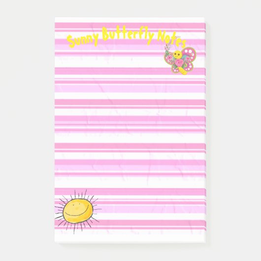 Notities Roze Strepen Vlinder Zon Post-it® Notes (Voorkant)