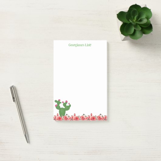 Notities Schattige Groene Cactus Oranje Bloemen Bl Post-it® Notes (Kantoor)