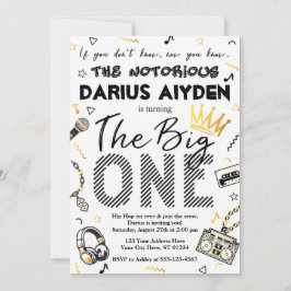 Notorious One Birthday Invitation, 90s Hip Hop Inv Kaart
