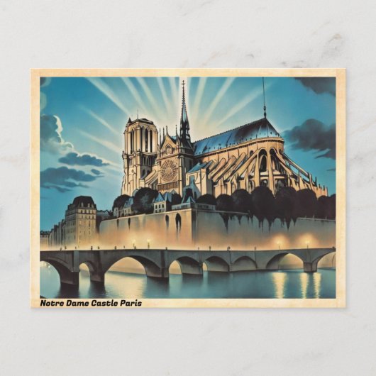 Notre Dame Castle Paris Vintage Reizen Briefkaart (Voorkant)
