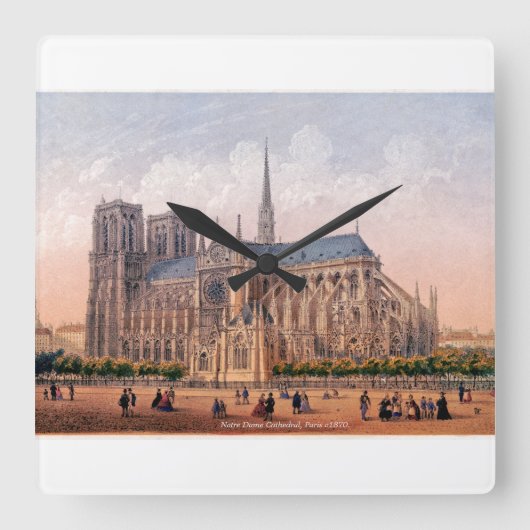 Notre Dame Cathedral 1870 print, Parijs Frankrijk Vierkante Klok (Voorkant)