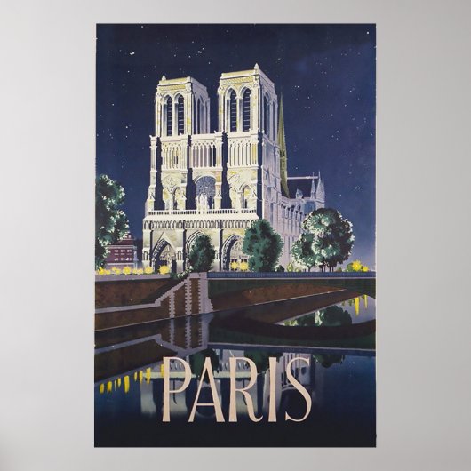 Notre Dame Cathedral Parijs Vintage Travel Poster (Voorkant)